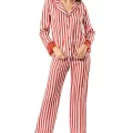 Çizgili Şık Kiremit Gecelik Pijama Takımı