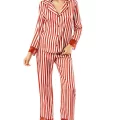 Çizgili Şık Kiremit Gecelik Pijama Takımı