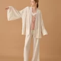 NICOLE Şık Rahat Kadın Kimono Pantolon Pijama Takımı - Neutral