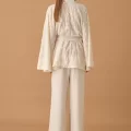 NICOLE Şık Rahat Kadın Kimono Pantolon Pijama Takımı - Neutral