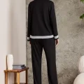 Penye Biyeli Şık Siyah Kadın Pijama Takımı