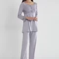 Penye Şık Dantelli Lohusa Pijama Takımı - Royal