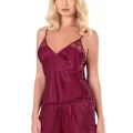 Bordo Şık Saten Babydoll Şort Takımı