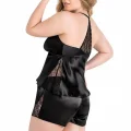Büyük Beden Şık Siyah Saten Babydoll Şort Takımı