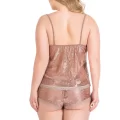 Büyük Beden Şık Vizon Jakarlı Babydoll Şort Takımı