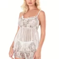 Ekru Tül Babydoll Şort Takımı - Sağlık Güvencesi