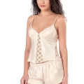 Fildişi Saten Babydoll Şort Takımı - Sağlık Güvencesi Şık Gecelik
