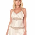 Fildişi Saten Şık Babydoll Pijama