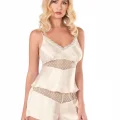 Fildişi Saten Şık Babydoll Pijama