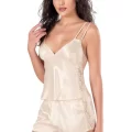 Fildişi Saten Şık Babydoll Şort Takımı