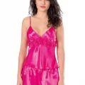 Fuşya Şık Saten Babydoll Şort Takımı