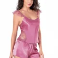 Gül Kurusu Şık Saten Babydoll Şort Takımı