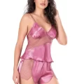 Gül Kurusu Şık Saten Babydoll Şort Takımı