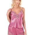 Gül Kurusu Şık Saten Babydoll Şort Takımı