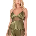 Haki Şık Saten Babydoll Şort Takımı