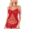 Kırmızı Jakarlı Şık Babydoll Şort Takımı