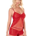 Kırmızı Jakarlı Şık Babydoll Şort Takımı