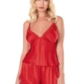 Kırmızı Şık Saten Babydoll Şort Takımı