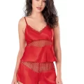 Kırmızı Şık Saten Babydoll Şort Takımı