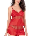 Kırmızı Şık Saten Babydoll Şort Takımı