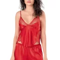 Kırmızı Şık Saten Babydoll Şort Takımı