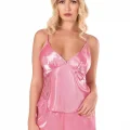 Kaliteli Şık Koyu Pembe Saten Babydoll Şort Takımı