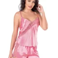 Koyu Pembe Şık Saten Babydoll Şort Takımı