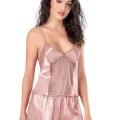 Kaliteli Koyu Pudra Saten Babydoll Şort Takımı