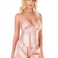 Kaliteli Şık Koyu Pudra Saten Babydoll Şort Takımı