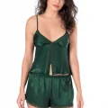 Kaliteli Koyu Yeşil Saten Babydoll Şort Takımı