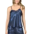 Lacivert Şık Saten Babydoll Şort Takımı