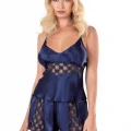 Lacivert Şık Saten Babydoll Şort Takımı