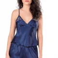 Lacivert Şık Saten Babydoll Şort Takımı
