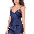Lacivert Şık Saten Babydoll Şort Takımı