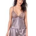 Lila Şık Saten Babydoll Şort Takımı
