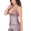 Lila Şık Saten Babydoll Şort Takımı