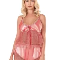 Mercan Şık Saten Babydoll Şort Takımı