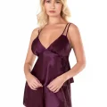 Kaliteli Şık Mürdüm Saten Babydoll Şort Takımı