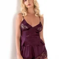 Kaliteli Şık Mürdüm Saten Babydoll Şort Takımı
