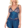 Petrol Mavisi Şık Saten Babydoll Şort Takımı
