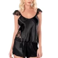 Siyah Şık Saten Babydoll Şort Takımı