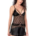Siyah Şık Saten Babydoll Şort Takımı