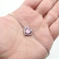 Rodyum Kaplama Sıra Taşlı Pembe Kalp-Zincirli Bileklik