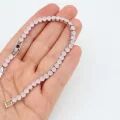 Rodyum Kaplama Yuvarlak Taşlı Buzlu Pembe Bileklik
