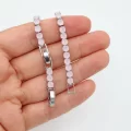 Rodyum Kaplama Yuvarlak Taşlı Buzlu Pembe Bileklik