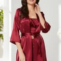 Kaliteli Şık Saten Kadın Pijama Takımı - Bordo Renk
