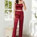 Kaliteli Şık Saten Kadın Pijama Takımı - Bordo Renk
