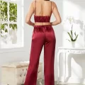 Kaliteli Şık Saten Kadın Pijama Takımı - Bordo Renk