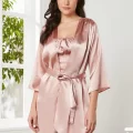 Kaliteli Şık Saten Kadın Pijama Takımı - Brandy Renk