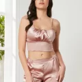 Kaliteli Şık Saten Kadın Pijama Takımı - Brandy Renk